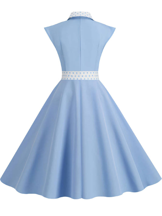 Suit Collar Polka Dot Swing Midi Dress