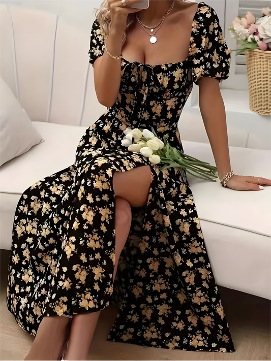 Floral Slim-fitting Slit Slip Maxi Dress