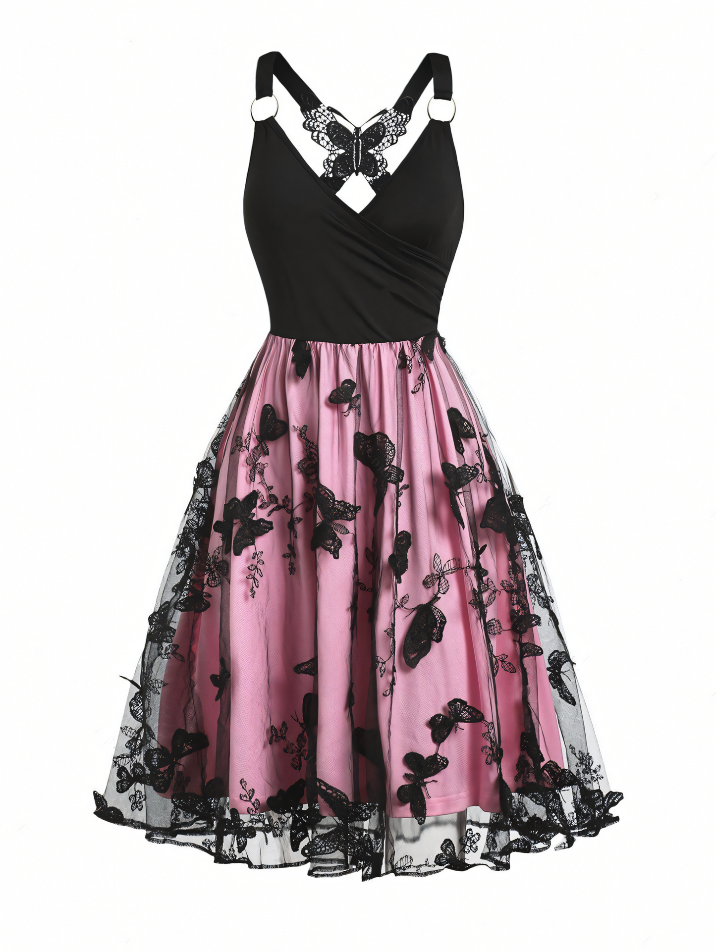 Embroidered Butterfly Mesh Midi Dress