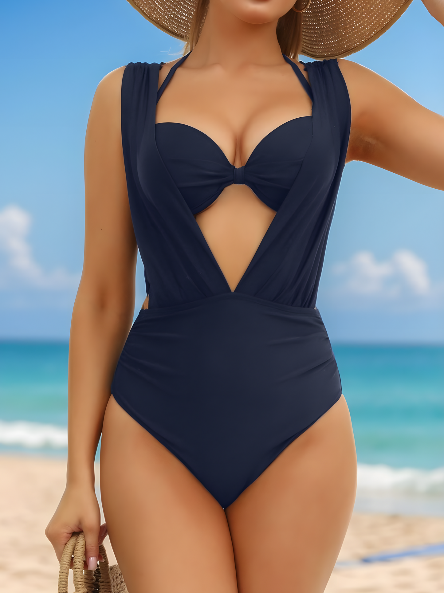 Wide Strap High-waisted One-piece Swimsuit