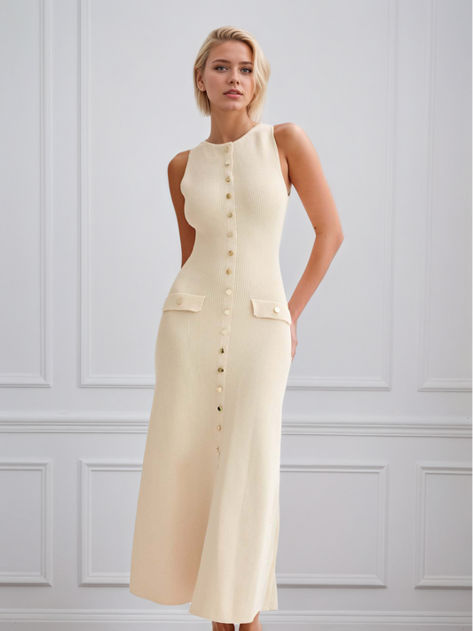 Knit Sleeveless Button Down Maxi Dress