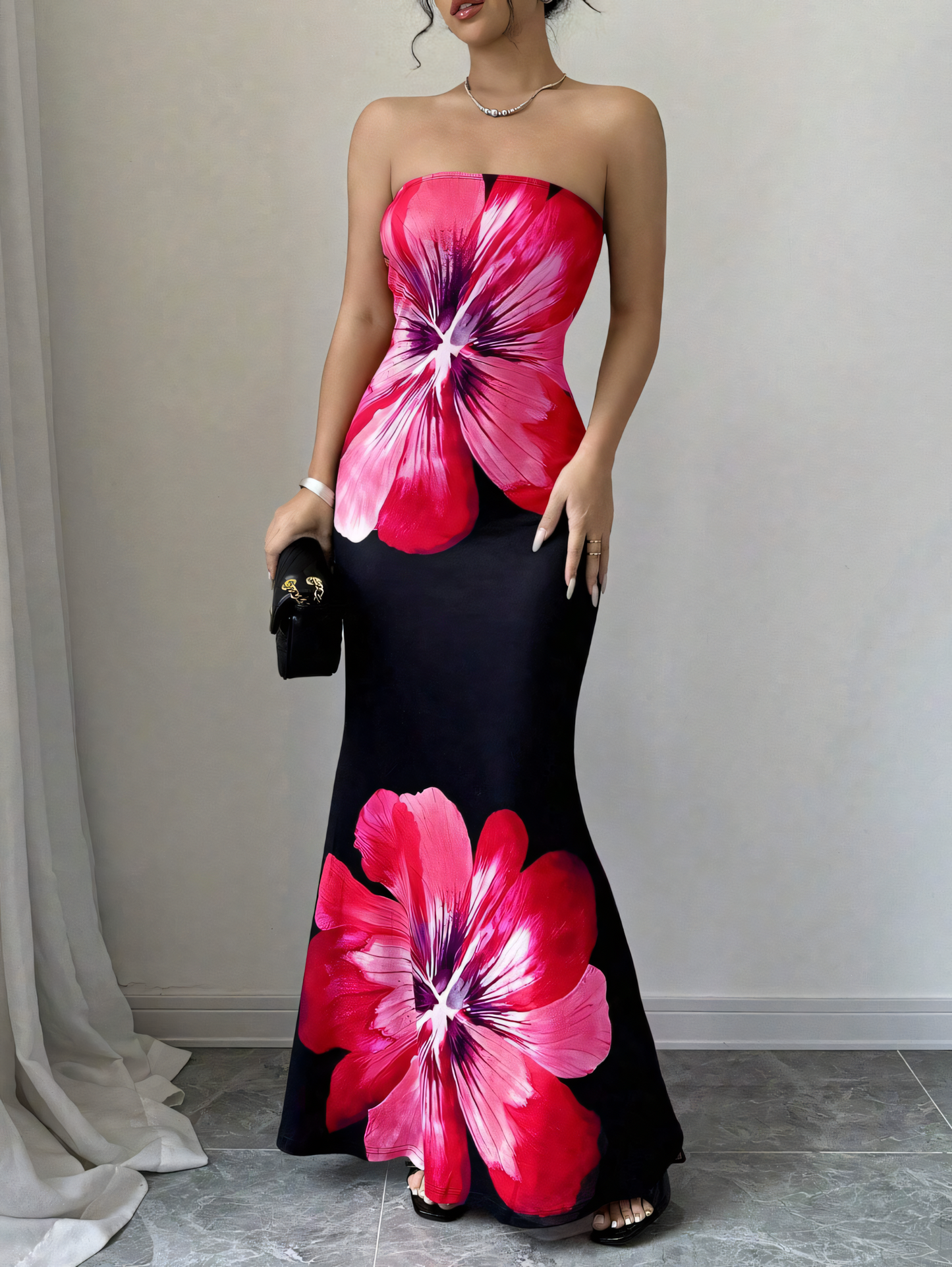 Butterfly Print Slim-fitting Hip Maxi Dress