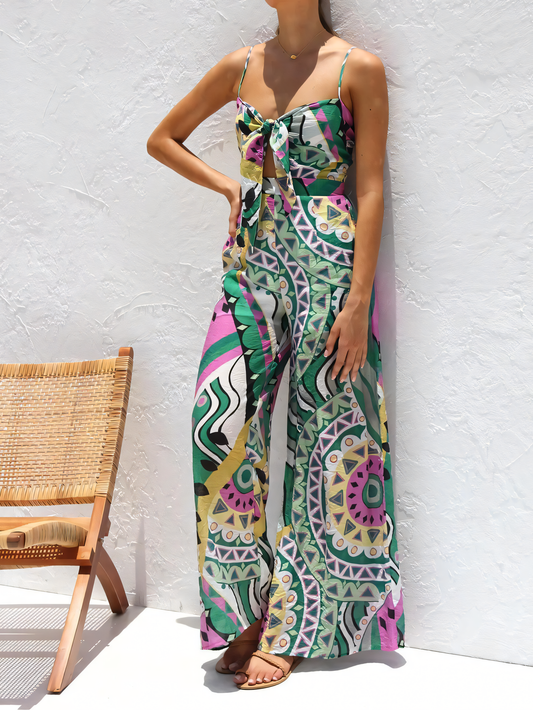Green Printed Camisole Jumpsuit