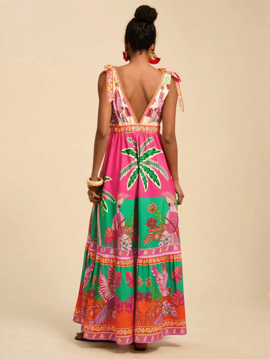 Pink Floral Printed Beach Maxi Dress