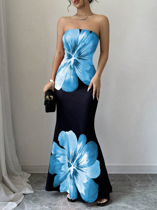 Butterfly Print Slim-fitting Hip Maxi Dress