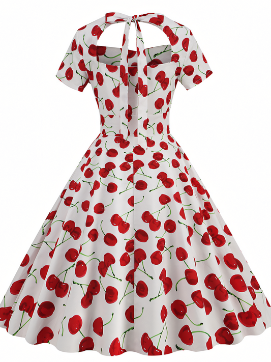 Vintage Floral Hepburn Style Midi Dress