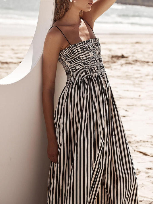 Black White Striped Pocket Camisole Maxi Dress