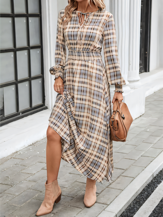 Plaid Print Elastic Waist Maxi Dress