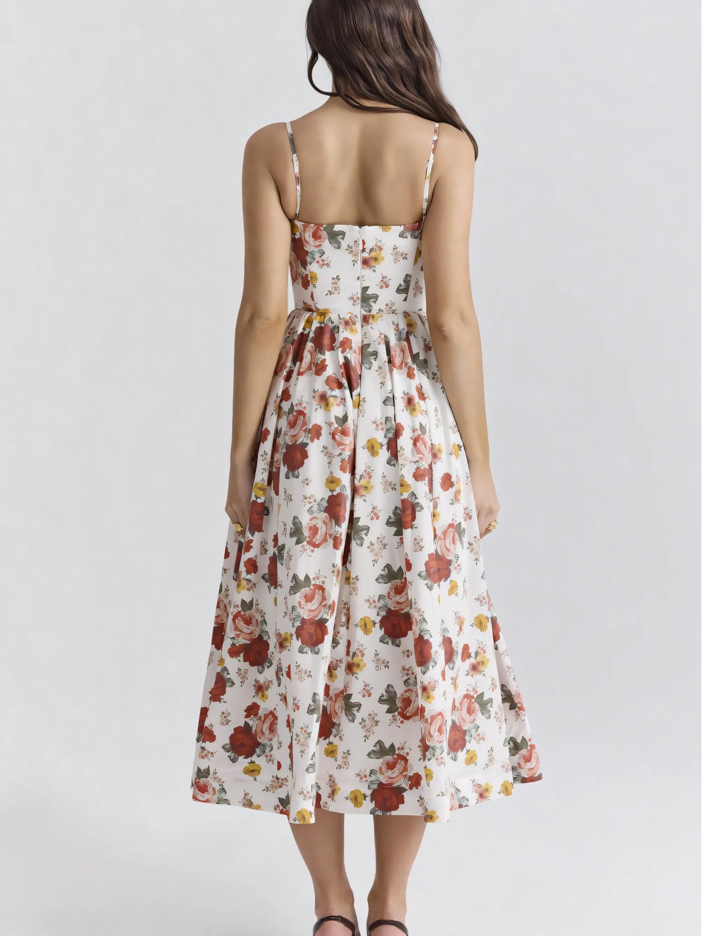Sweet&Sexy Red Floral Backless Halter Midi Dress