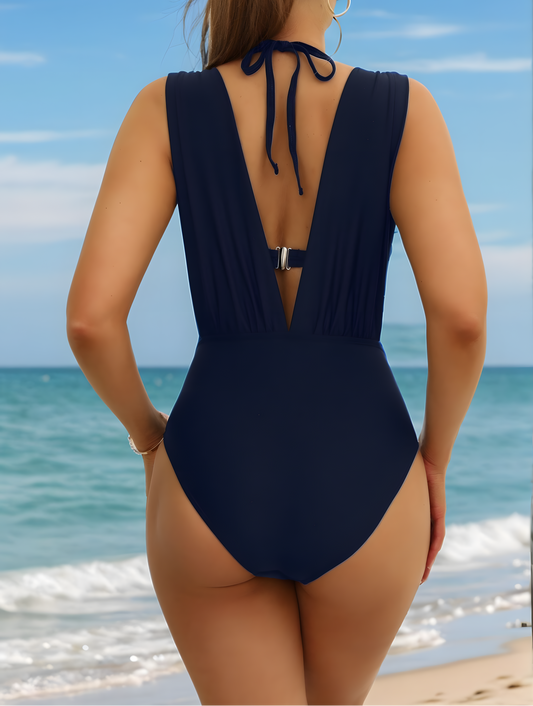 Wide Strap High-waisted One-piece Swimsuit