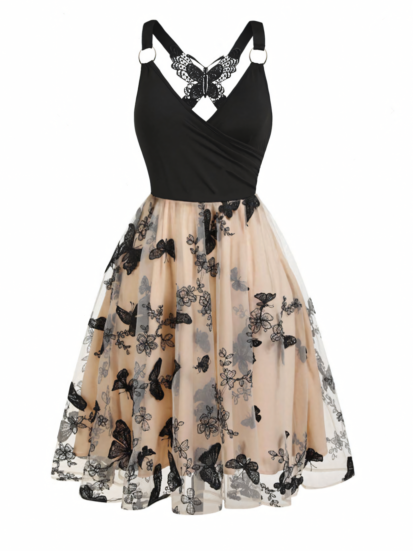 Embroidered Butterfly Mesh Midi Dress