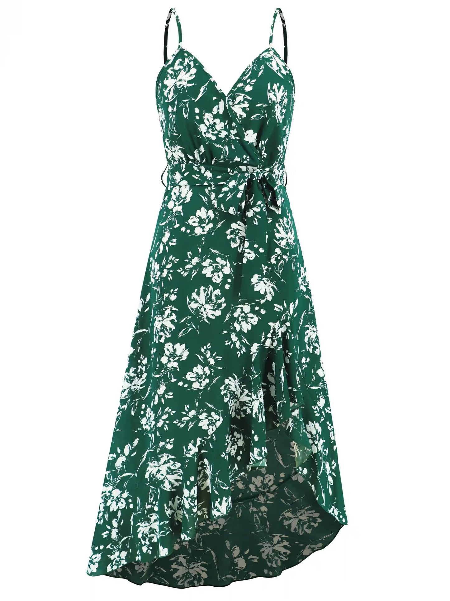 Green Halter Irregular Floral Beach Maxi Dress