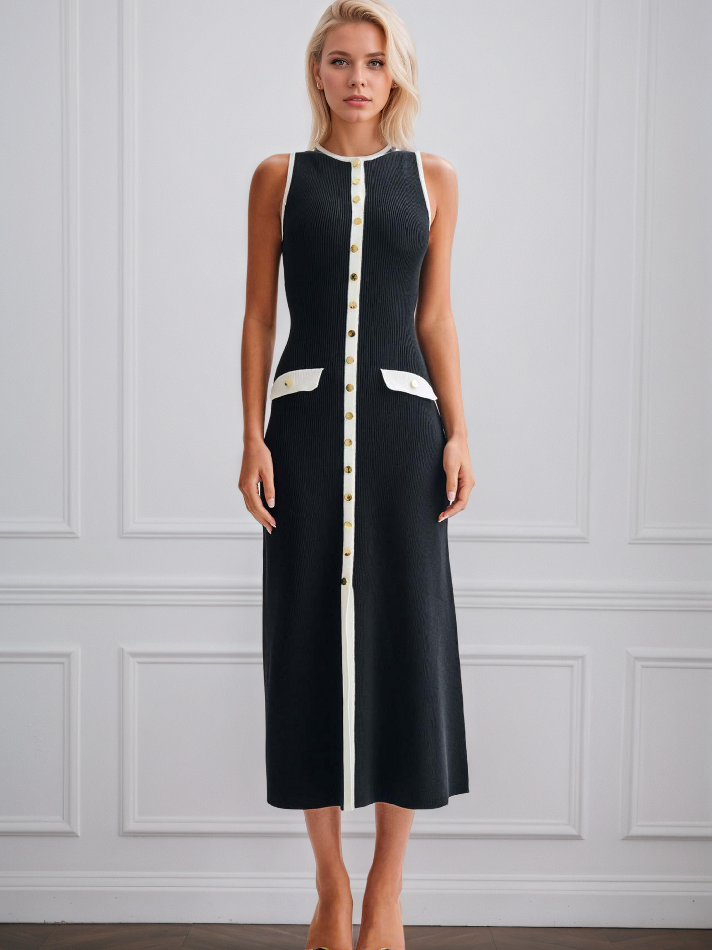 Knit Sleeveless Button Down Maxi Dress