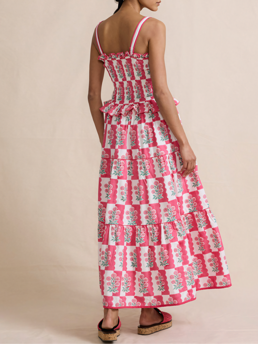 Wave-edged Floral Maxi Dress