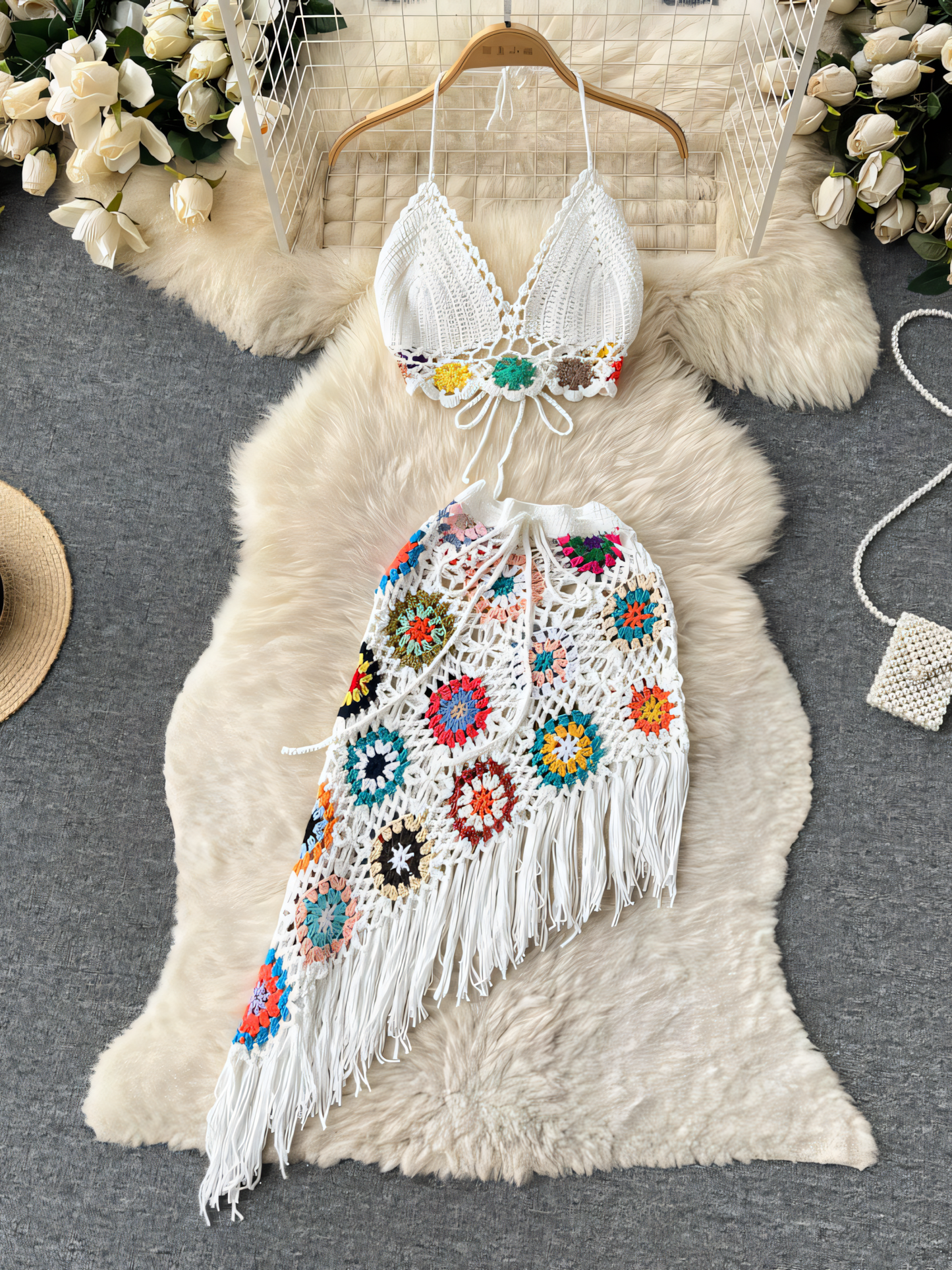 Bohemian Knitted Bandeau Top & Irregular Mini Dress