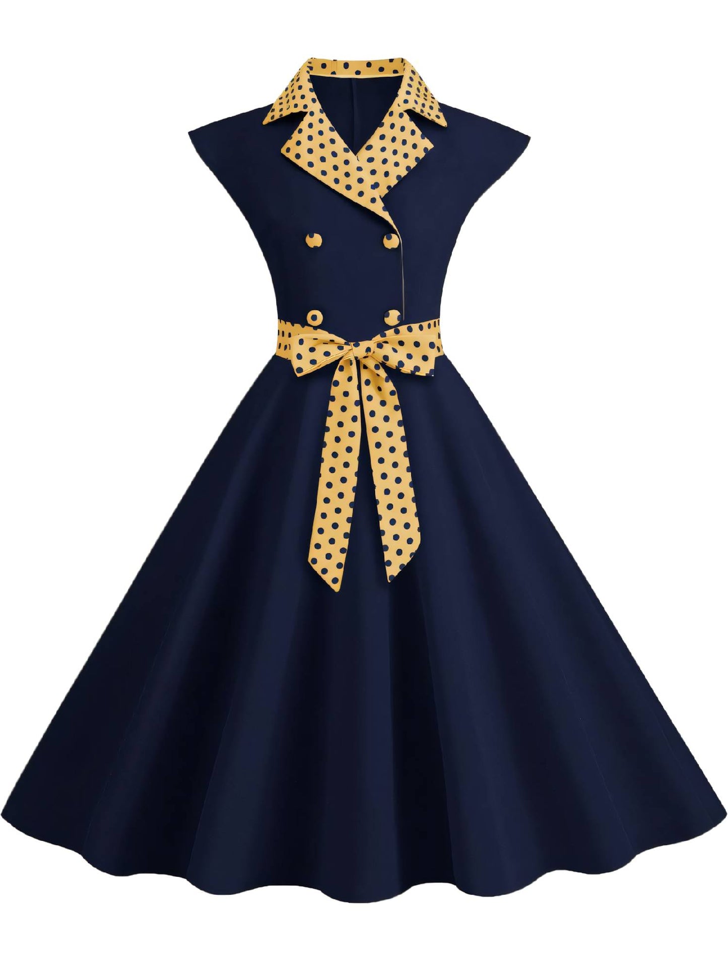 Suit Collar Polka Dot Swing Midi Dress
