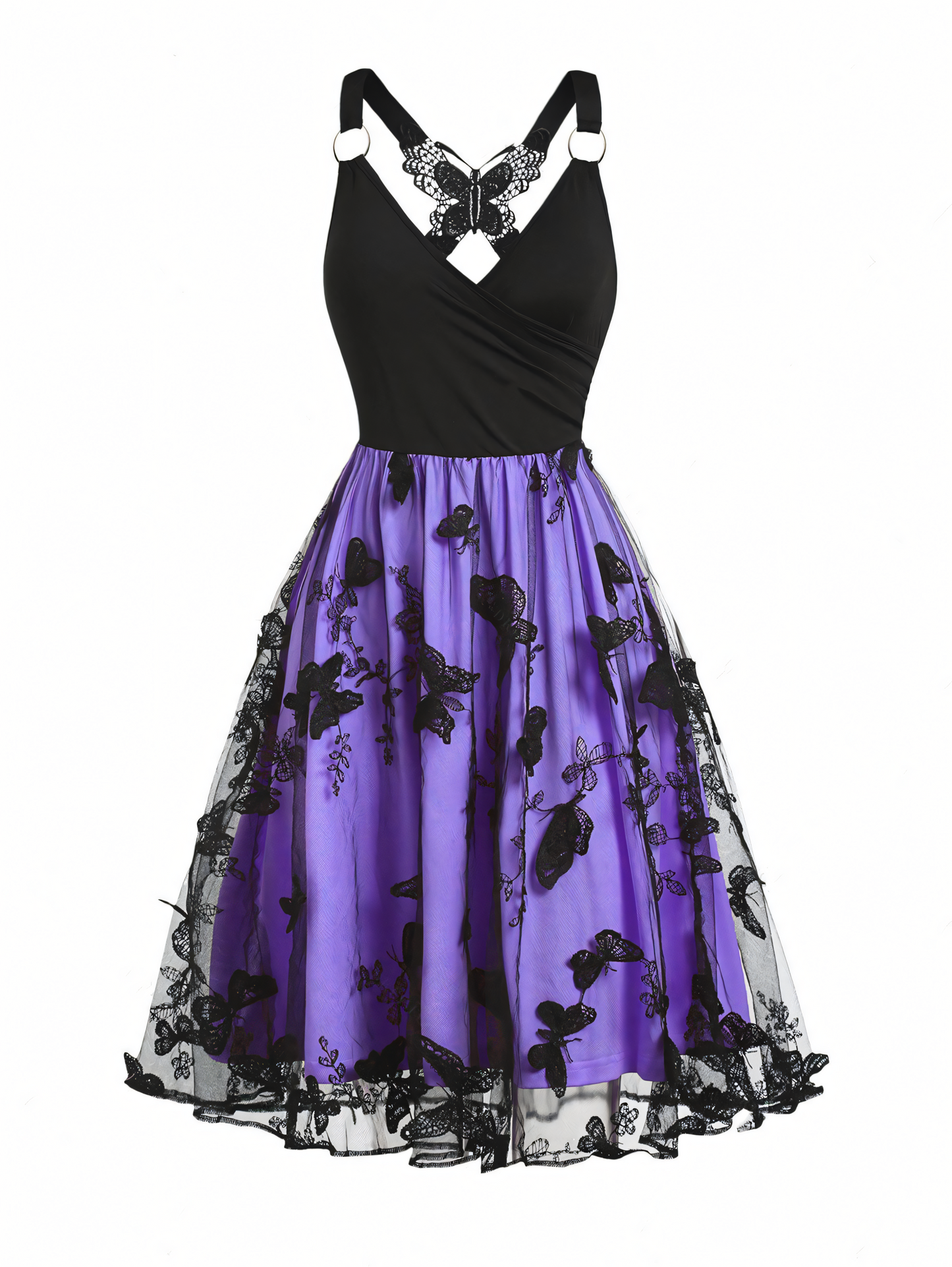 Embroidered Butterfly Mesh Midi Dress