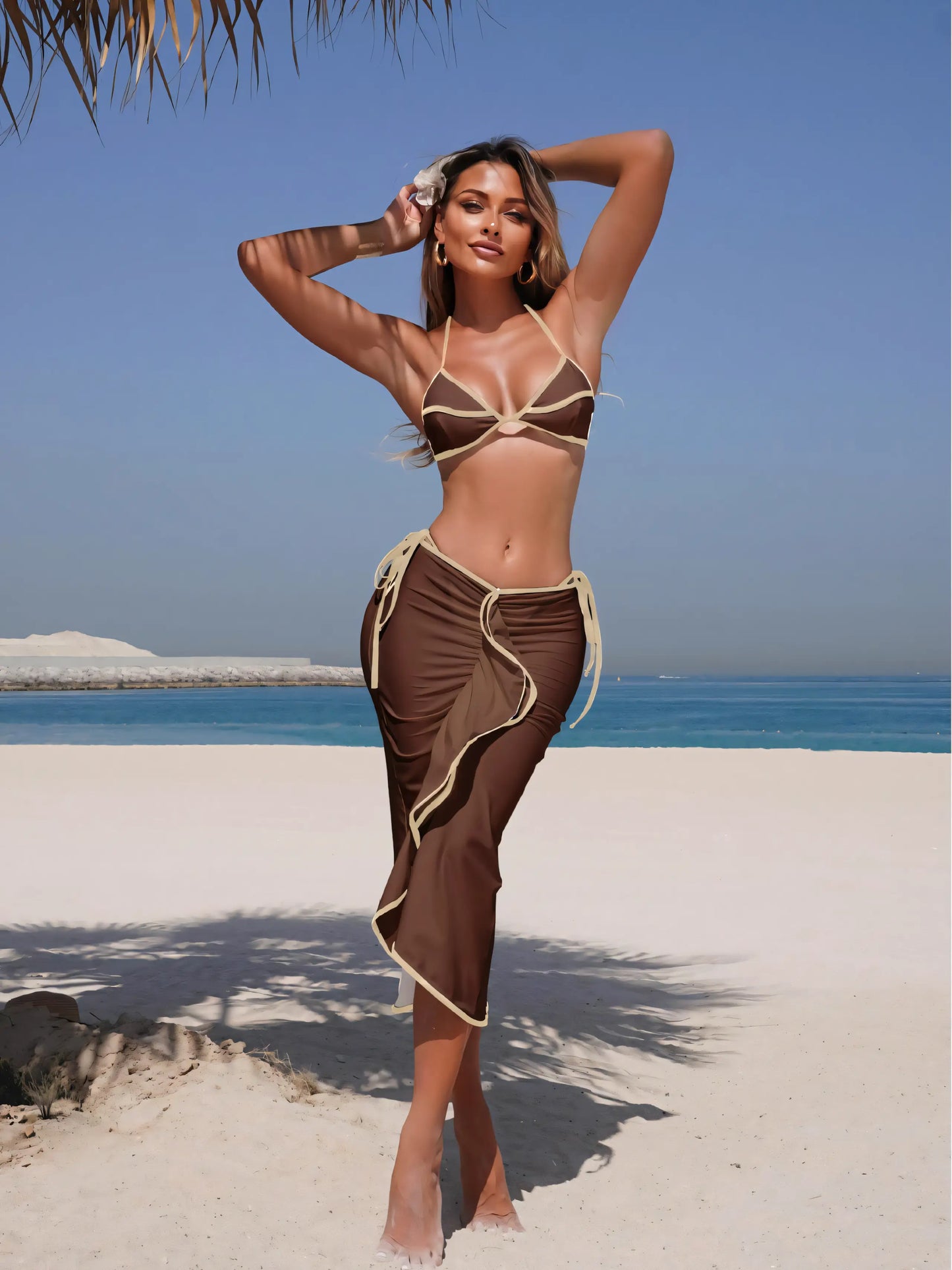 Solid Colour Fashion Sexy Bikini Three Piece Set