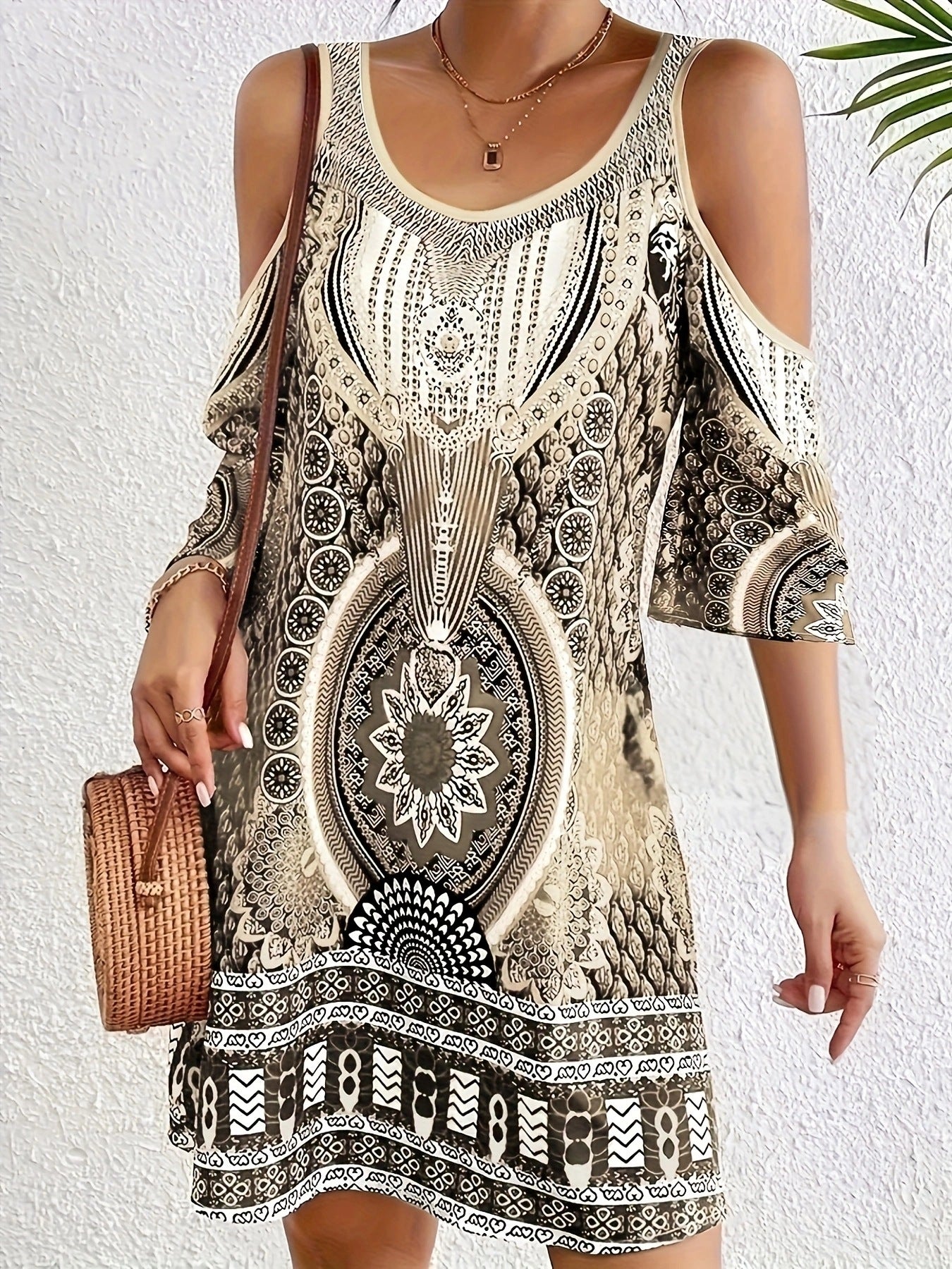 Off-the-shoulder Digitally Printed Midi Dress