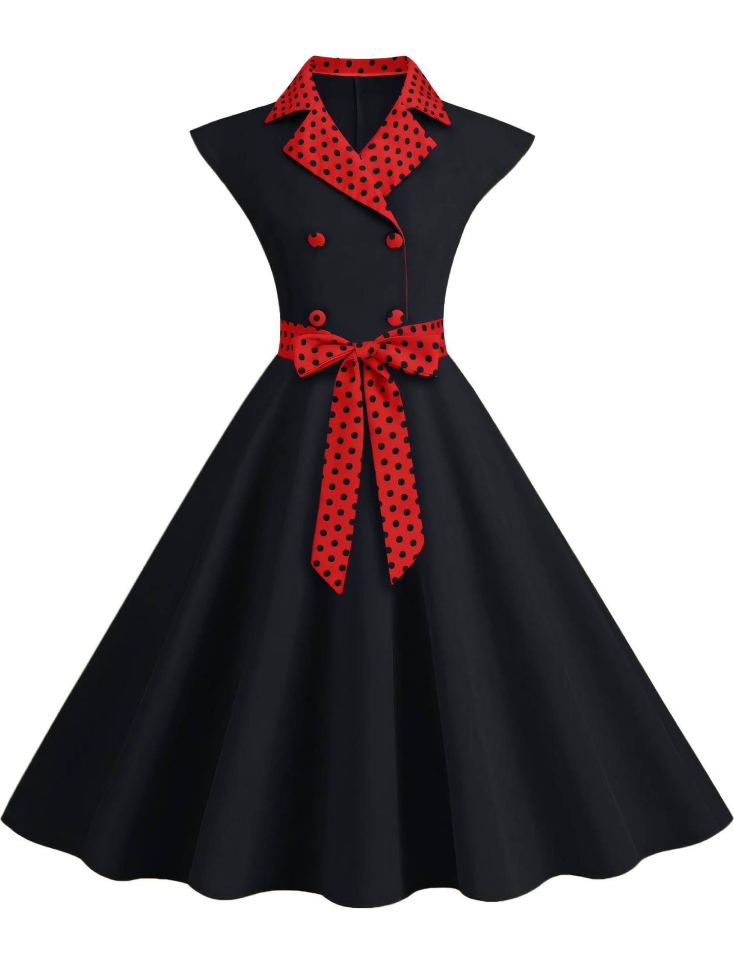 Suit Collar Polka Dot Swing Midi Dress