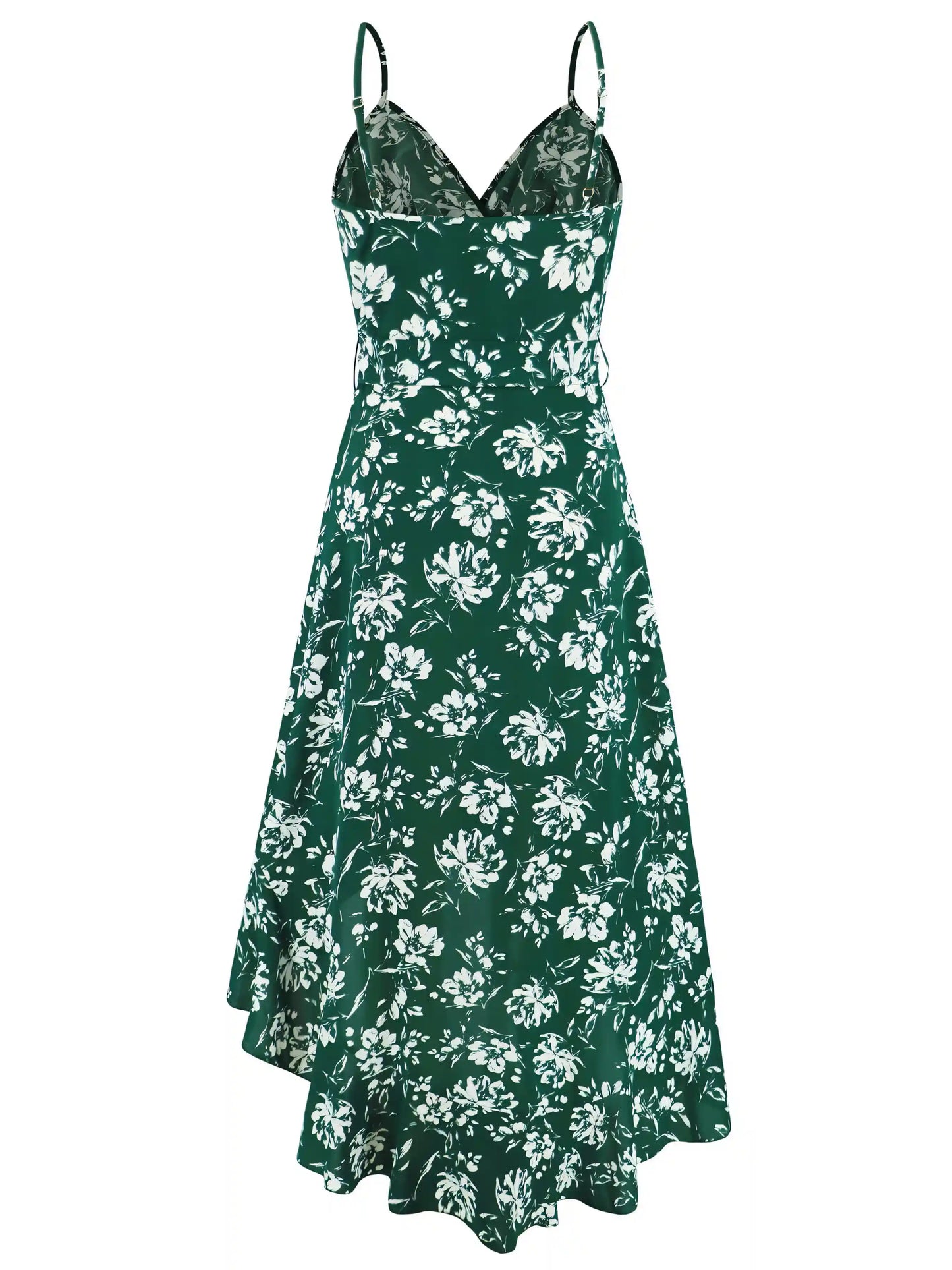 Green Halter Irregular Floral Beach Maxi Dress
