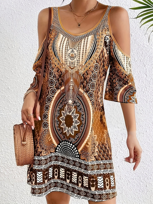 Off-the-shoulder Digitally Printed Midi Dress