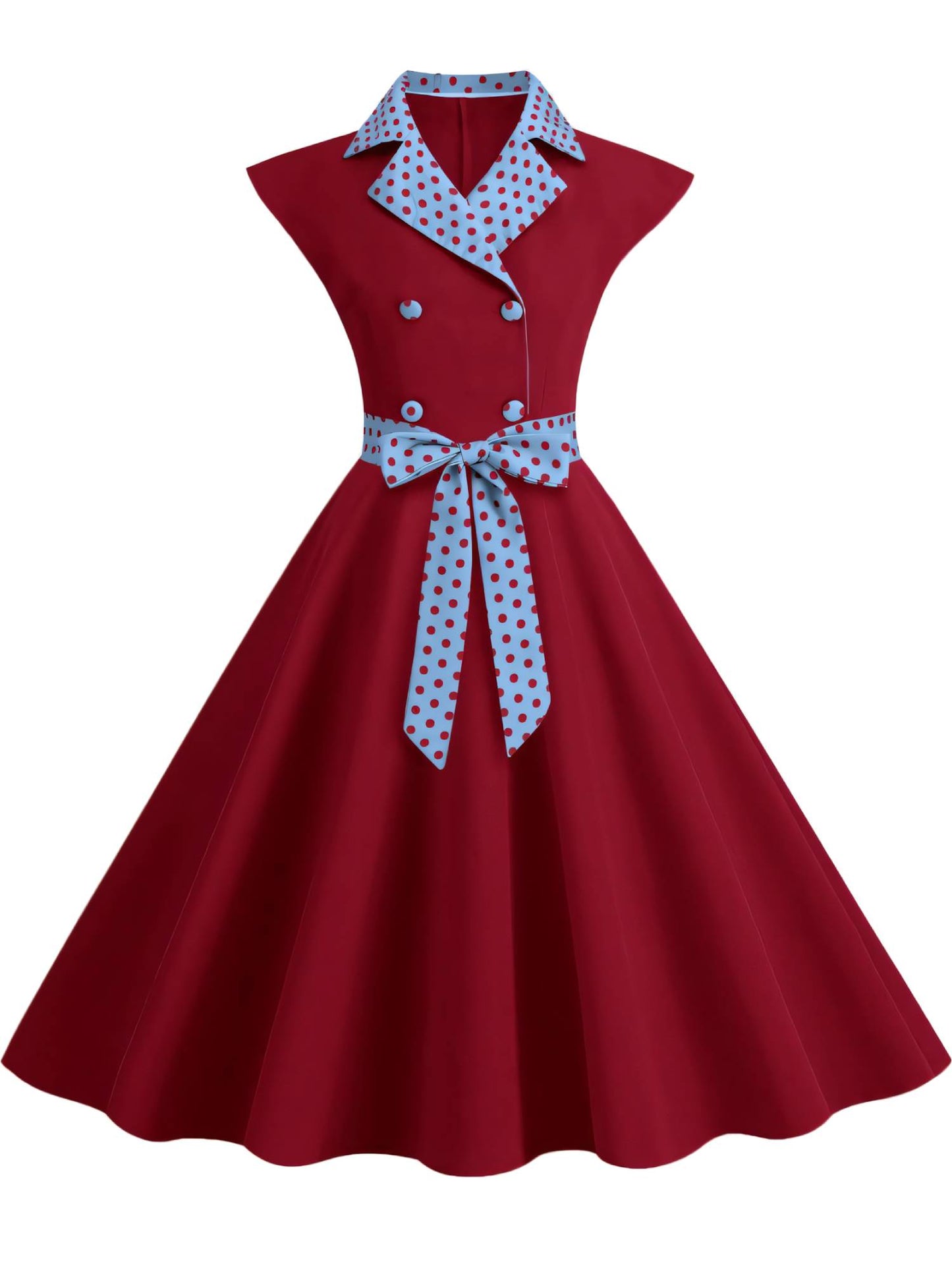 Suit Collar Polka Dot Swing Midi Dress