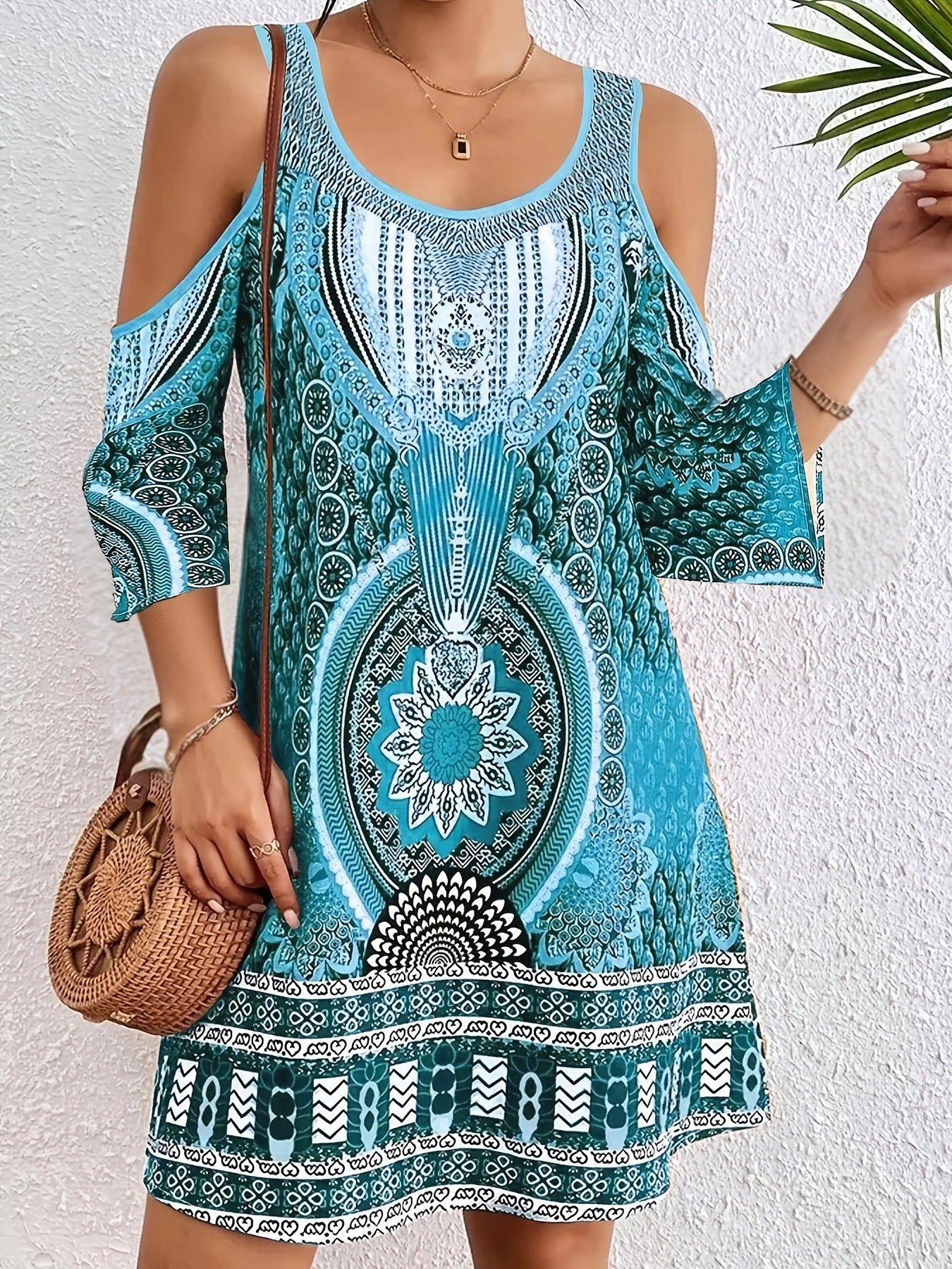 Off-the-shoulder Digitally Printed Midi Dress