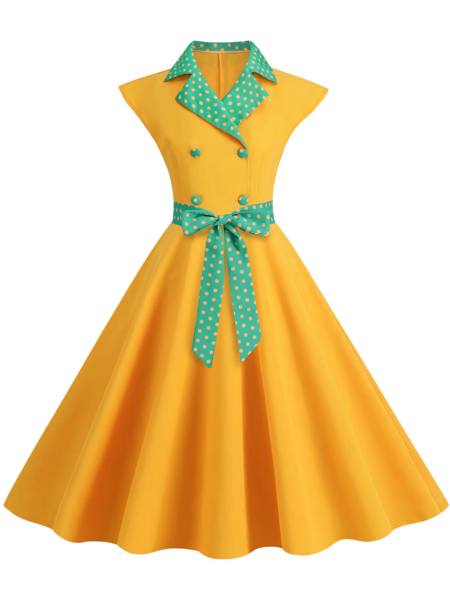 Suit Collar Polka Dot Swing Midi Dress