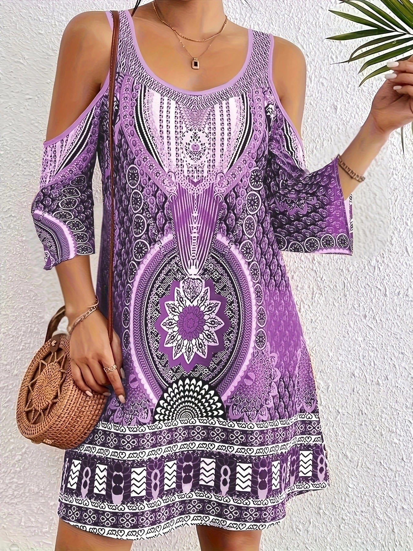 Off-the-shoulder Digitally Printed Midi Dress