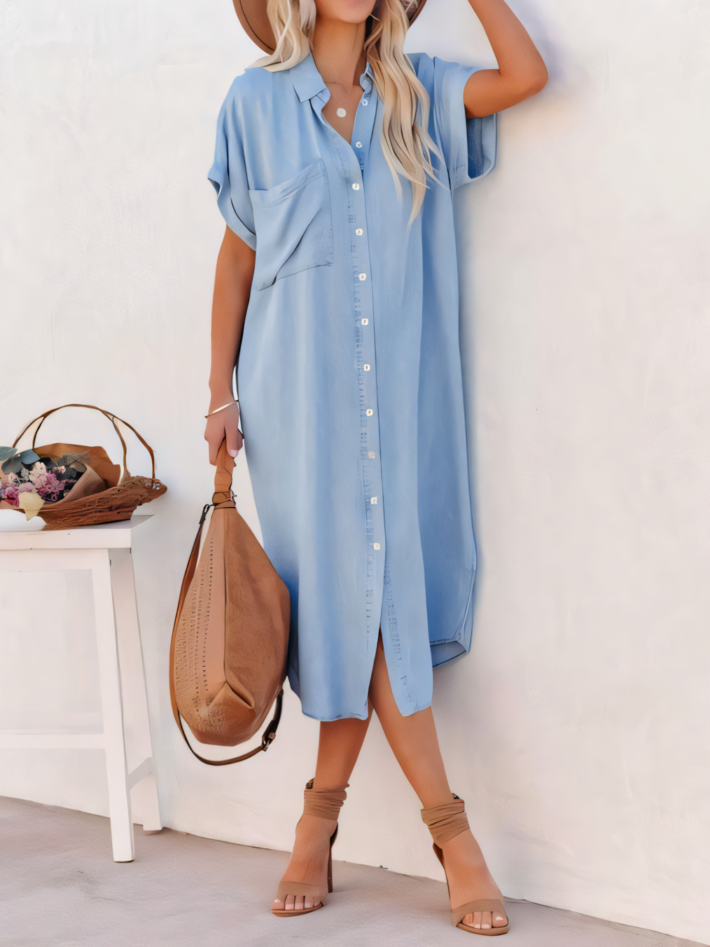 Cowboy Short-sleeved Slit Maxi Dress