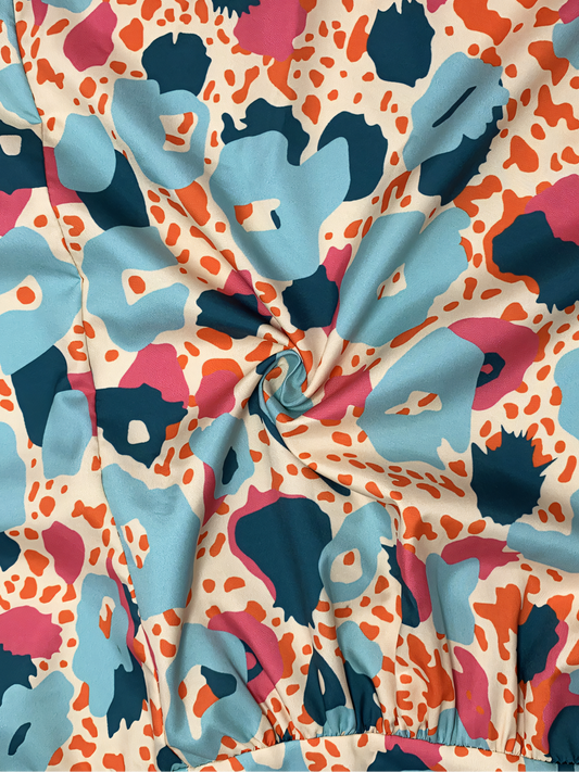 Blue Pink Printed V-neck Long Sleeve Maxi Dress