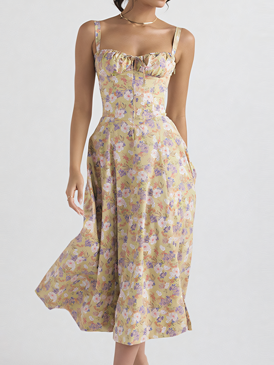 Floral Vintage-inspired Bandage Slip Maxi Dress
