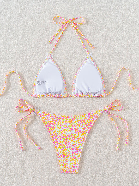 Colored Floral Tie-Front Bikini