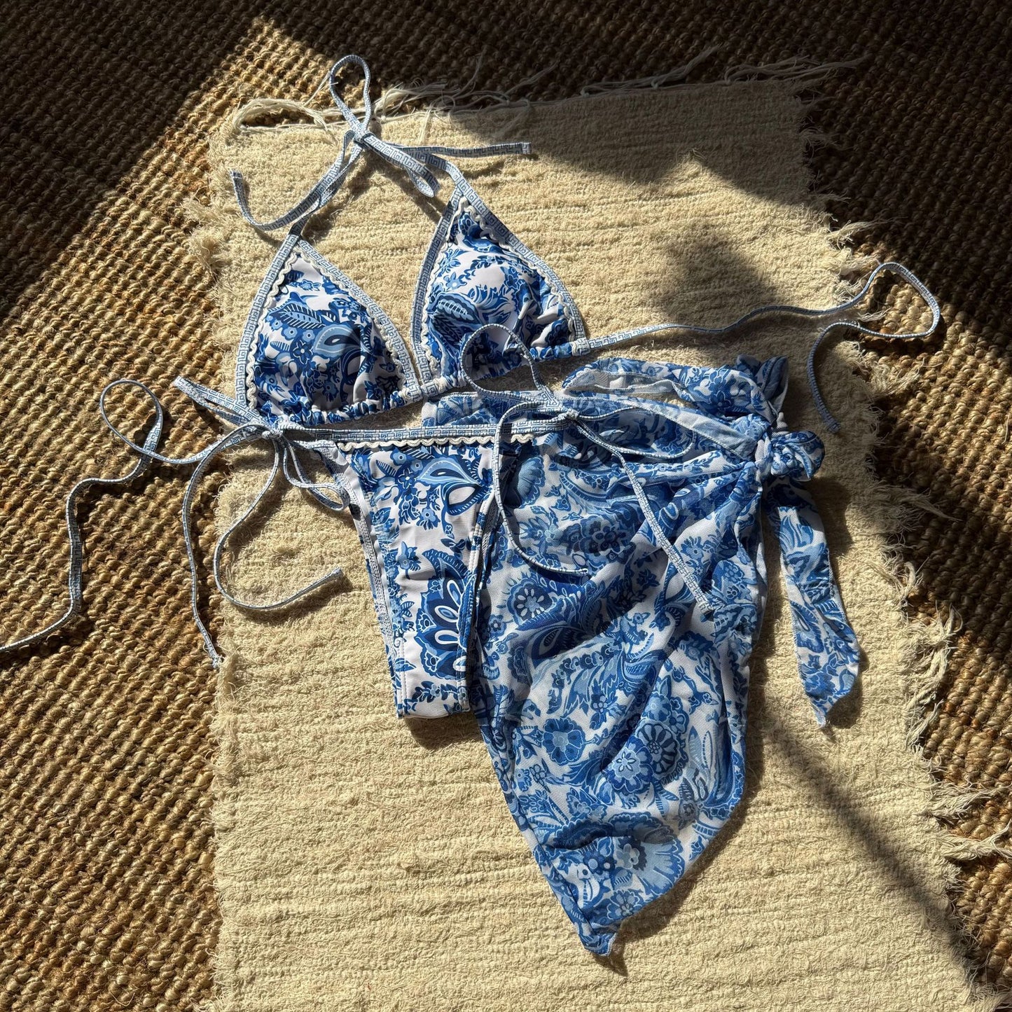 Vintage Printed Lace Bikini Trio Set