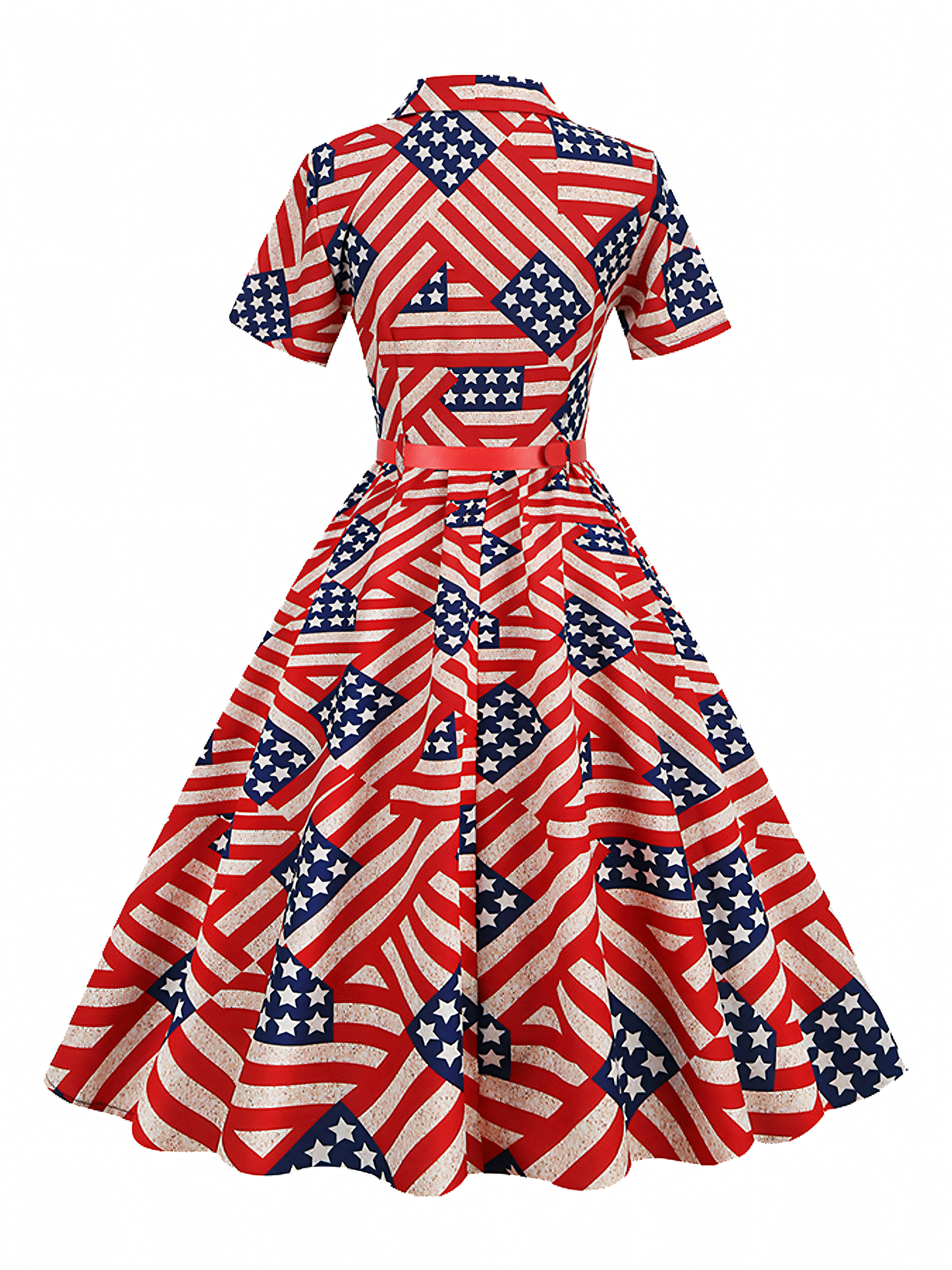Independence Day Red Printed Vintage Midi Dress