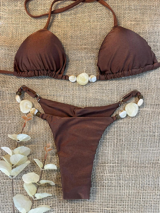 Halterneck Drawstring Solid Color Bikini