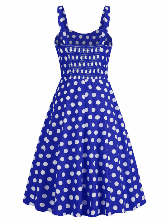 Suspender Polka Blue Dot Midi Dress