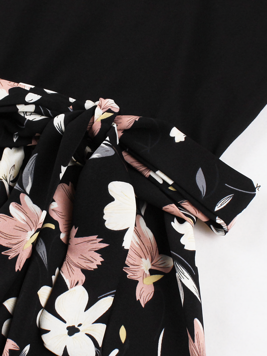 White Pink Floral Vintage Midi Dress