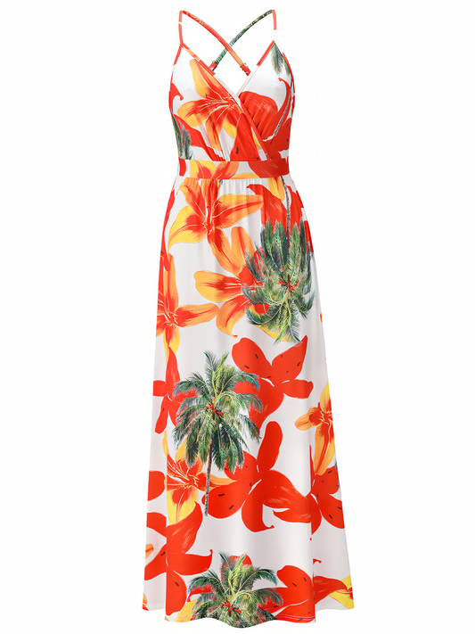 Red Floral Bohemia Halter Maxi Dress