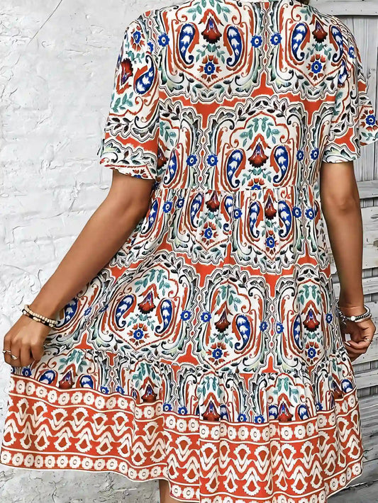 Bohemian Print V-Neck Midi Dress