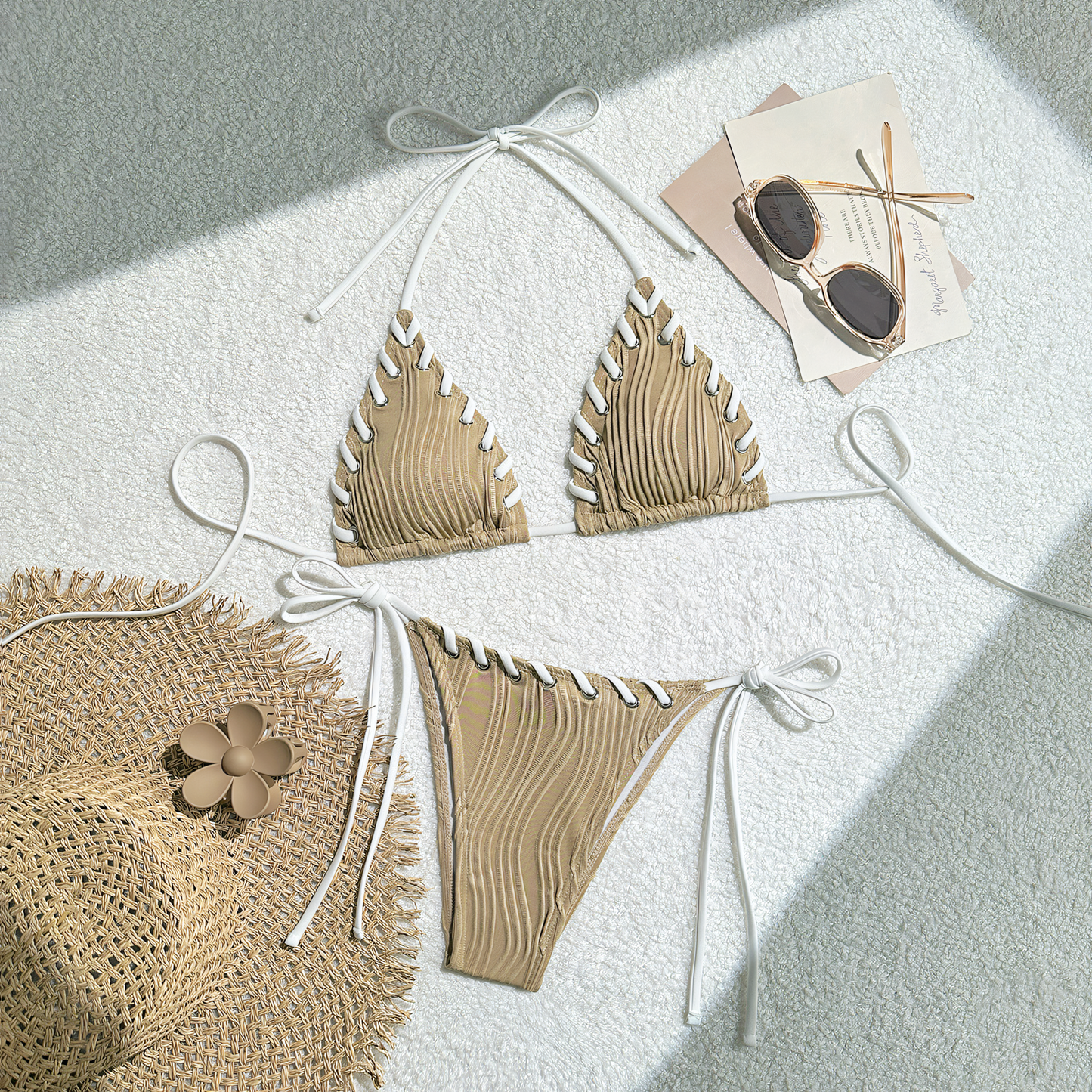 Solid Color Stitching Tie Bikini