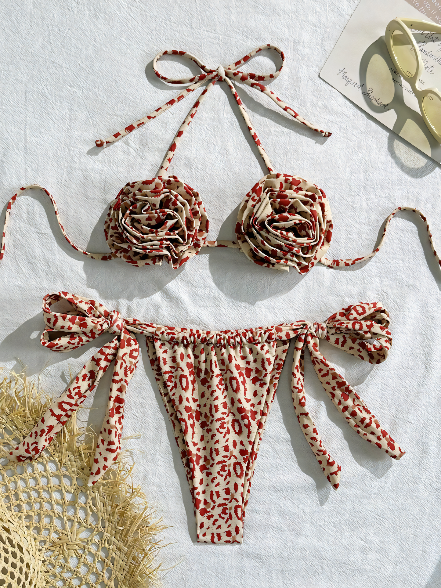 Leopard Floral Sexy Drawstring Tie Bikini