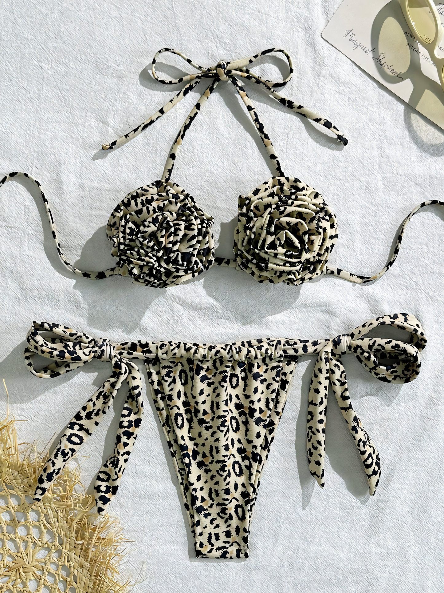 Leopard Floral Sexy Drawstring Tie Bikini