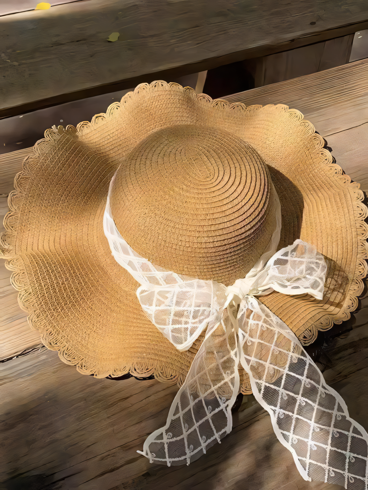 Straw Large Brim Bow Knit Hat
