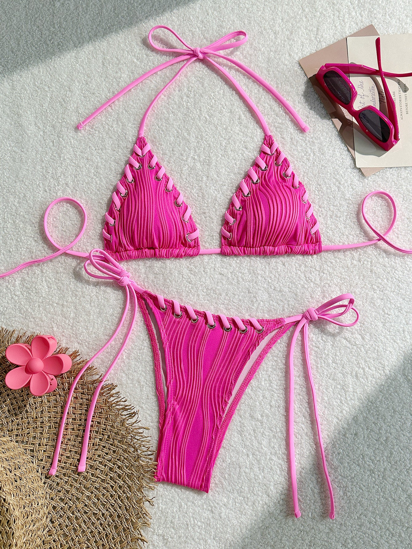 Solid Color Stitching Tie Bikini