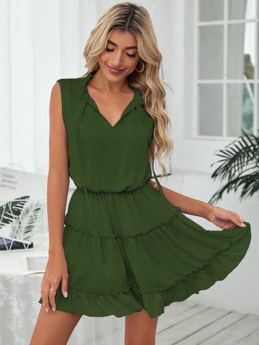 V-neck Loose Solid Color Sleeveless Mini Dress