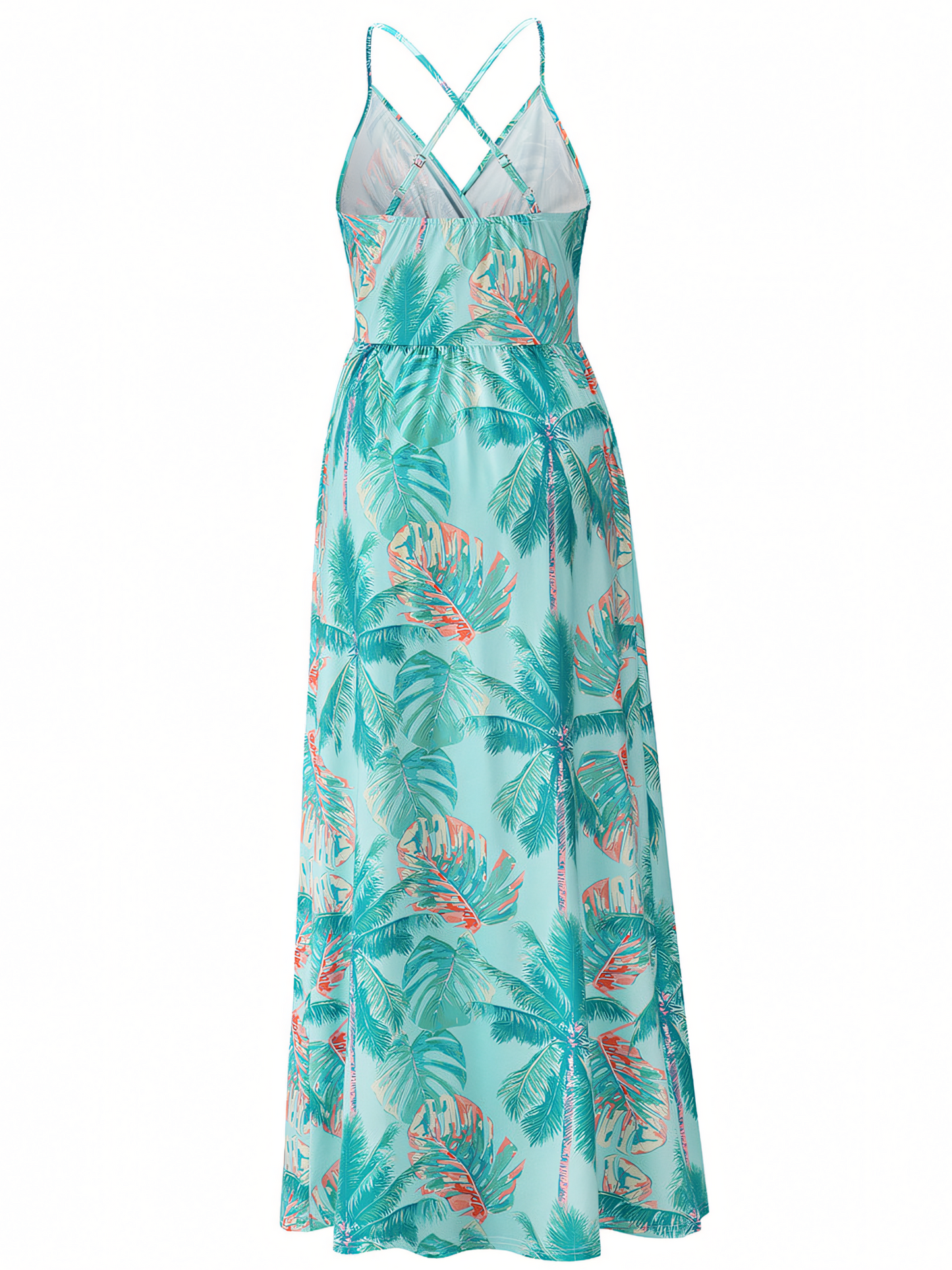 Lake-blue Floral Bohemia Halter Maxi Dress