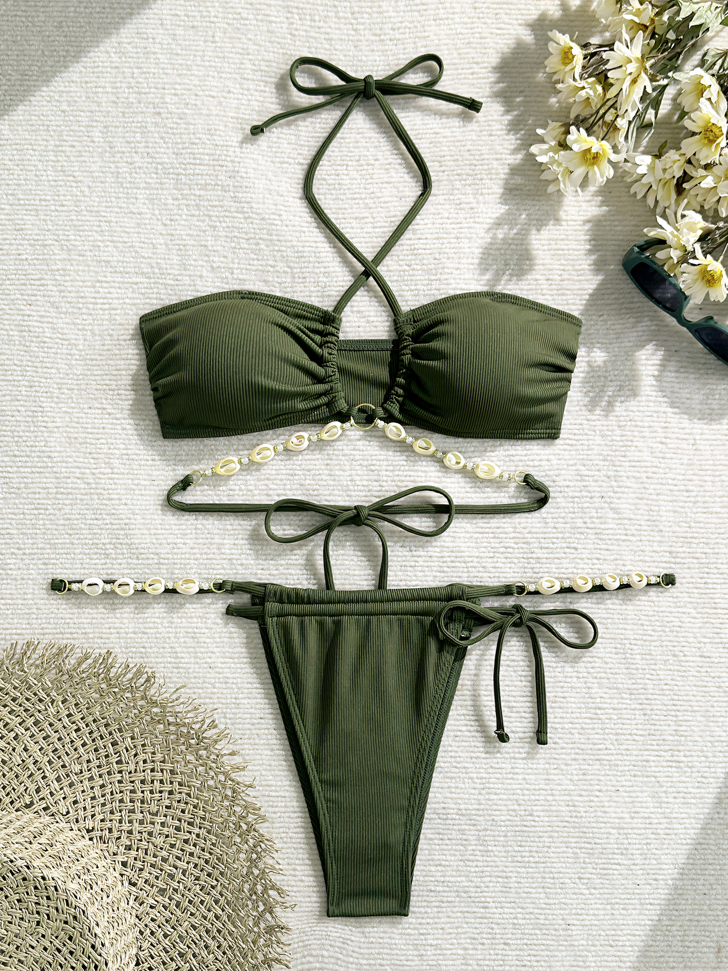 Shell Embellished Bandeau Bikini