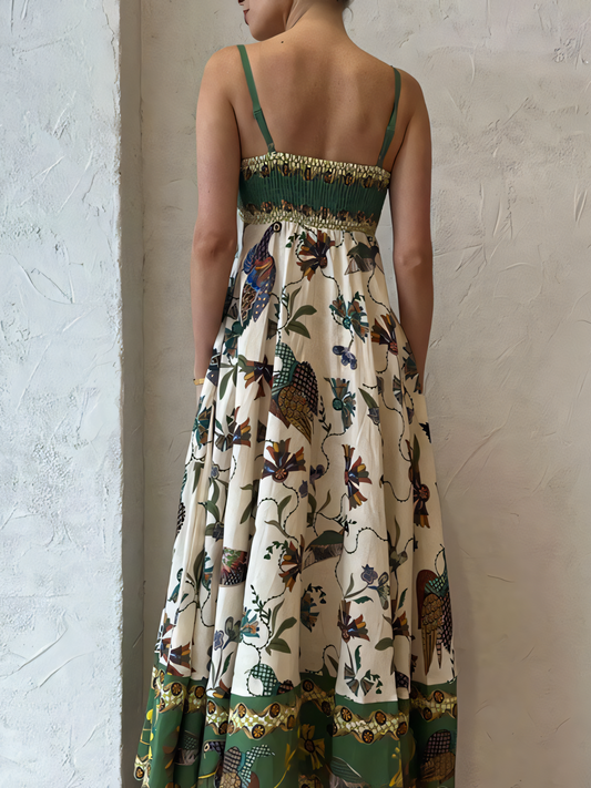Green Printed High-waist Slip Maxi Dress